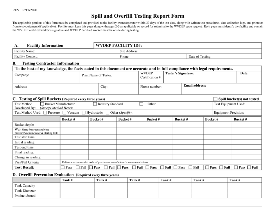 Spill and Overfill Testing Report Form - West Virginia, Page 1
