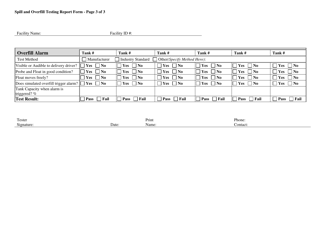 Spill and Overfill Testing Report Form - West Virginia, Page 3