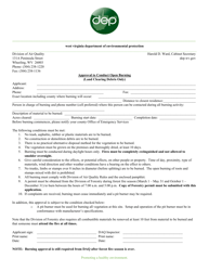Document preview: Approval to Conduct Open Burning (Land Clearing Debris Only) - Wheeling Regional Office - West Virginia