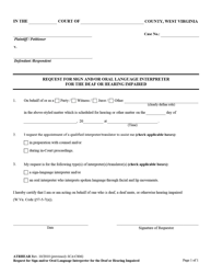 Form SCA-C806 &quot;Request for Sign and/or Oral Language Interpreter for the Deaf or Hearing Impaired&quot; - West Virginia