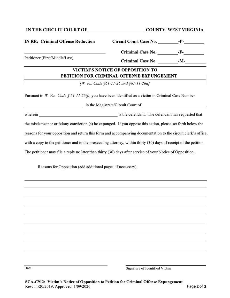 Form SCA-C912 Victims Notice of Opposition to Petition for Criminal Offense Expungement - West Virginia, Page 2