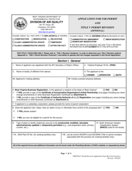 Document preview: Application for Nsr Permit and Title V Permit Revision (Optional) - West Virginia