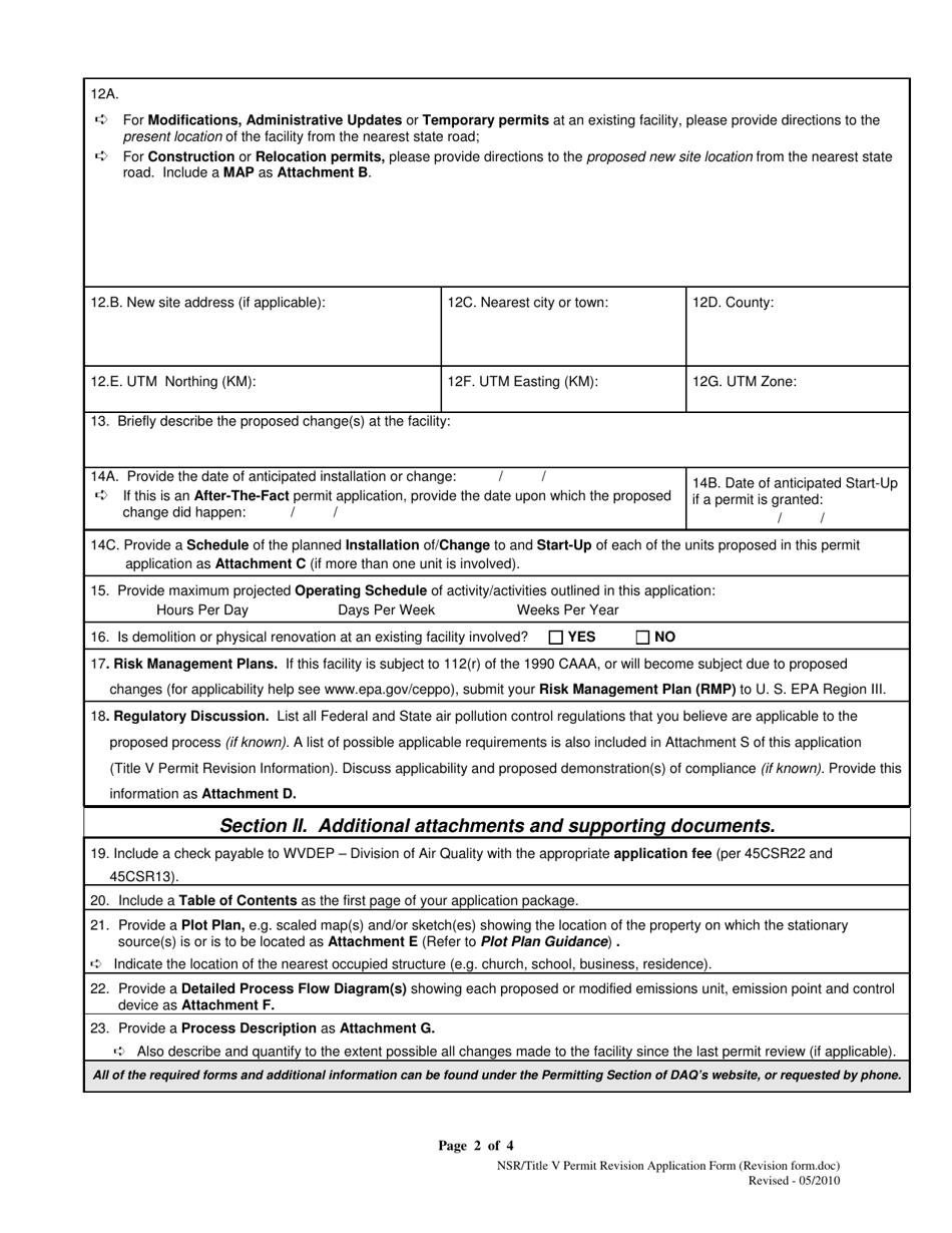Application for Nsr Permit and Title V Permit Revision (Optional) - West Virginia, Page 2
