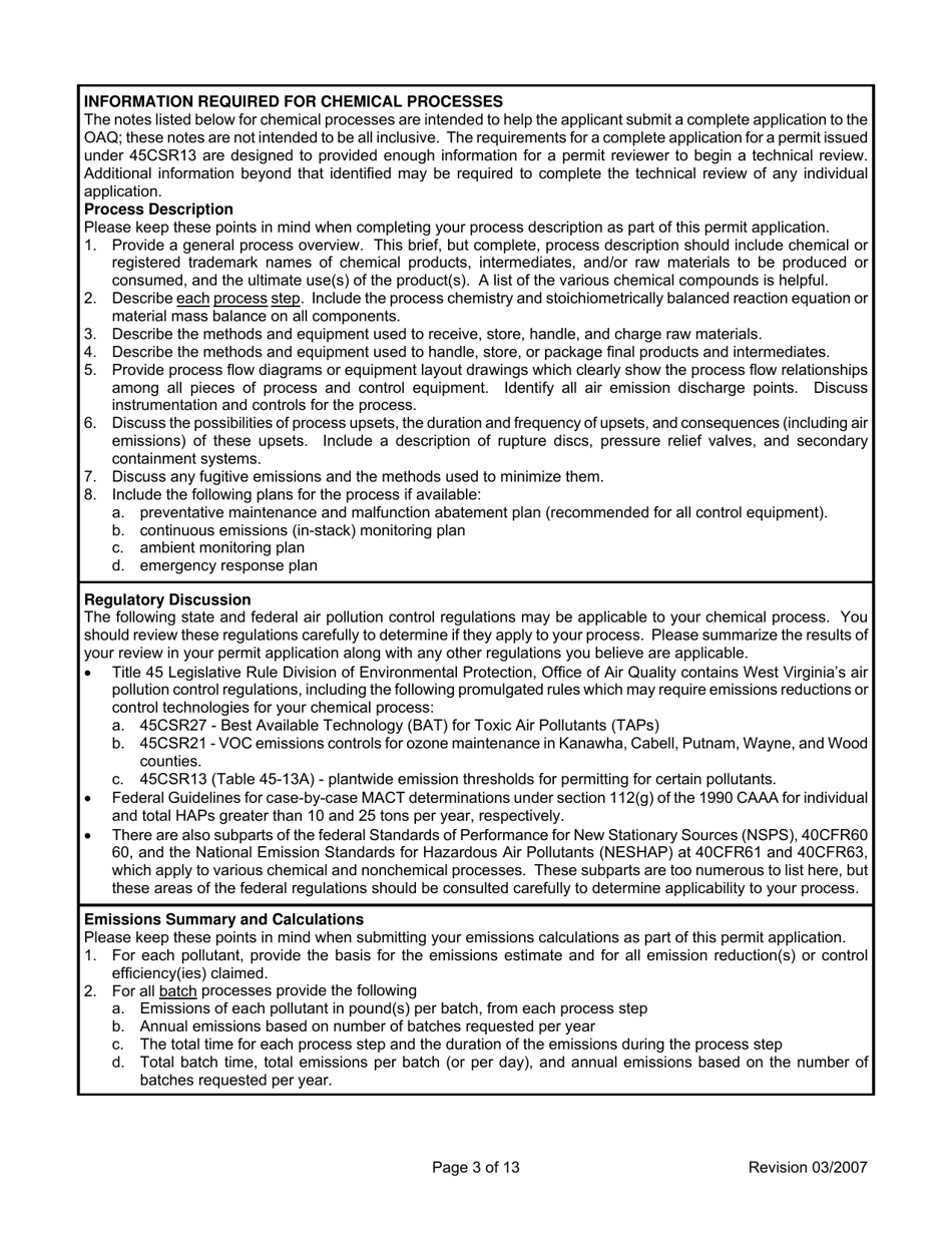 Attachment L Emissions Unit Data Sheet Chemical Process - West Virginia, Page 3