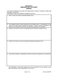 Document preview: Attachment L Emissions Unit Data Sheet - General - West Virginia