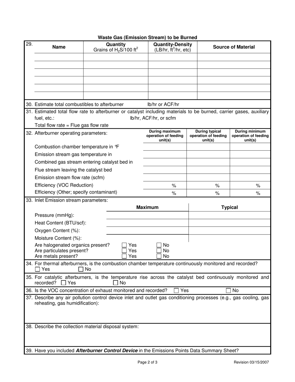 Attachment M Air Pollution Control Device Sheet (Afterburner System) - West Virginia, Page 2