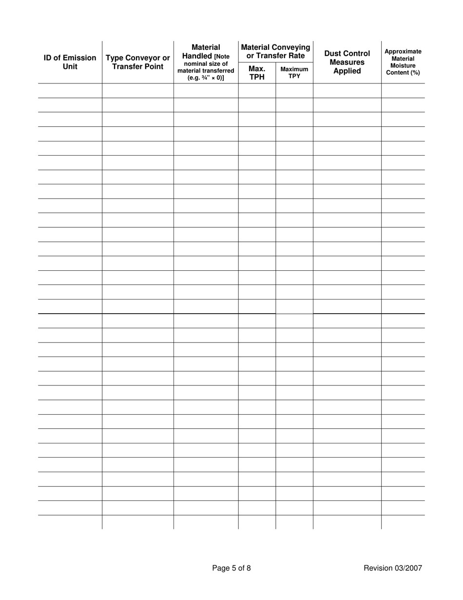 West Virginia Emission Unit Data Sheet (Nonmetallic Minerals Processing ...