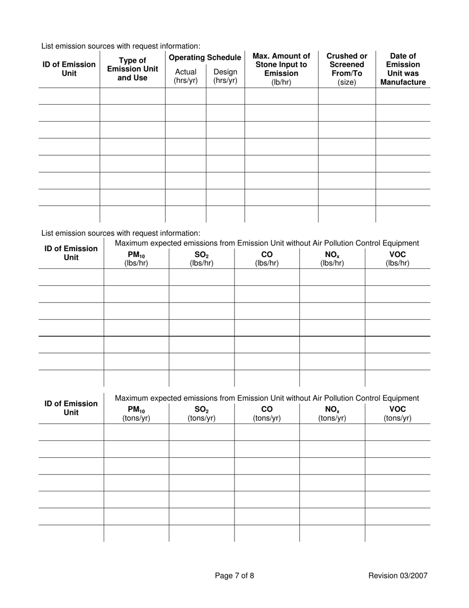 West Virginia Emission Unit Data Sheet (nonmetallic Minerals Processing 