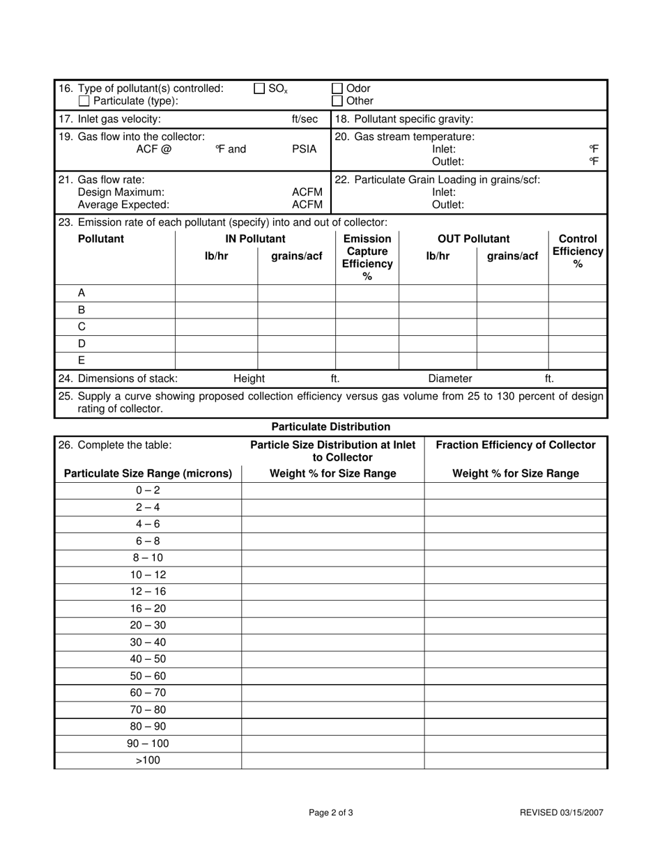 Attachment M Air Pollution Control Device Sheet (Other Collectors) - West Virginia, Page 2