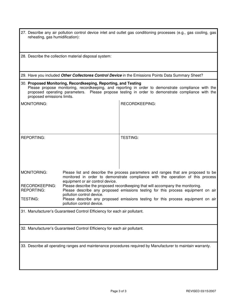 Attachment M Air Pollution Control Device Sheet (Other Collectors) - West Virginia, Page 3