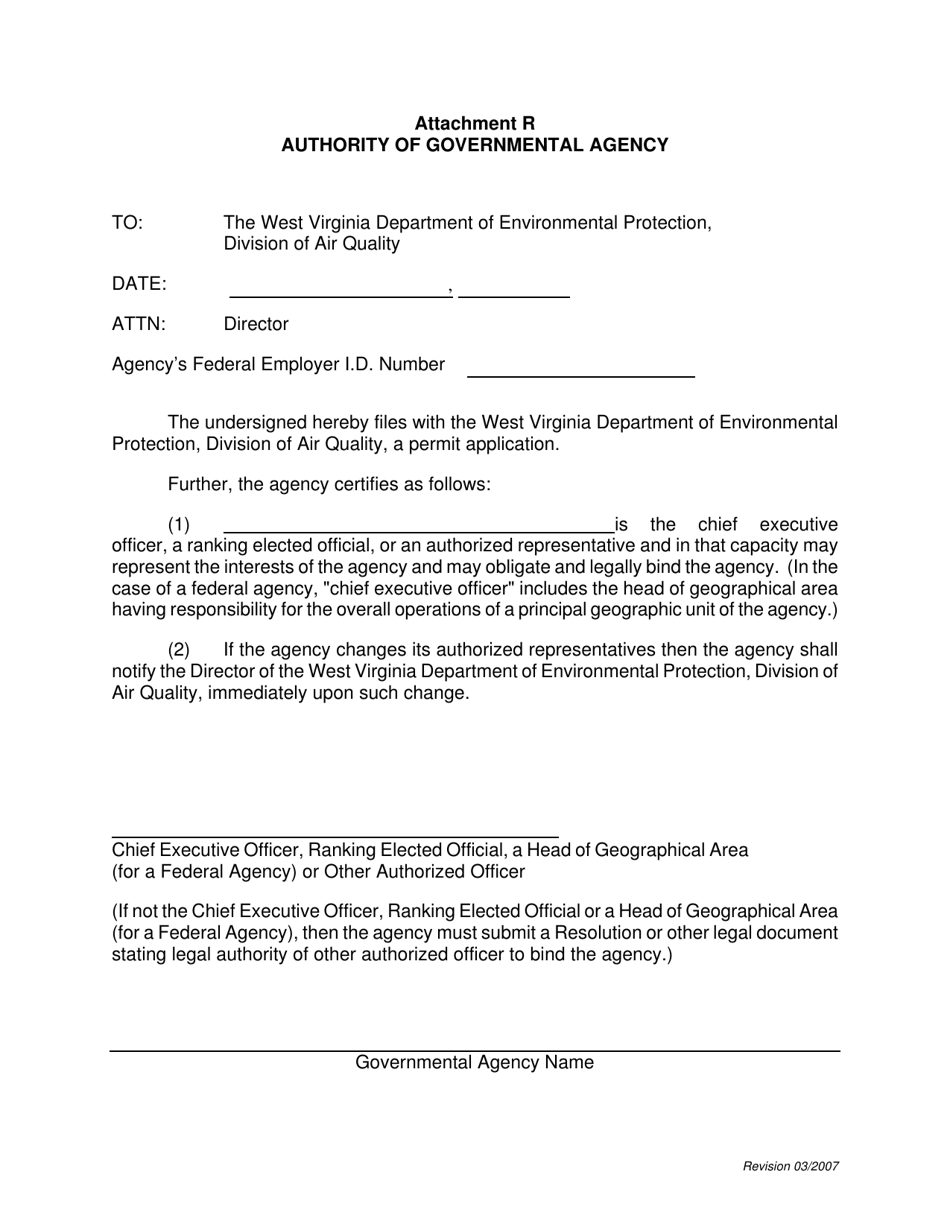 Attachment R Authority of Governmental Agency - West Virginia, Page 1