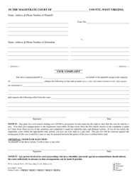 Form SCA-M207 Civil Complaint - West Virginia