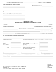Form SCA-M208-1 Civil Complaint - Commercial Creditor/Contract Action - West Virginia