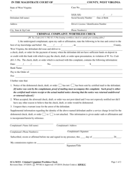 Form SCA-M333 Criminal Complaint: Worthless Check - West Virginia