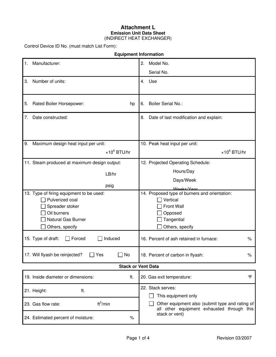 Attachment L Emission Unit Data Sheet (Indirect Heat Exchanger) - West Virginia, Page 1