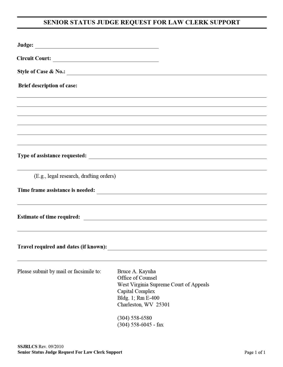 Form SSJRLCS Senior Status Judge Request for Law Clerk Support - West Virginia, Page 1
