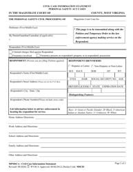 Form MPSISCA Civil Case Information Statement Personal Safety Act Cases - West Virginia, Page 2