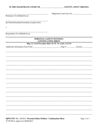 Form MPSCNTS Personal Safety Petition: Continuation Sheet - West Virginia