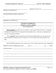 Form MPSPTTO Petition to Terminate Personal Safety Order - West Virginia