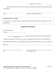 Form MPSPTTO Petition to Terminate Personal Safety Order - West Virginia, Page 2