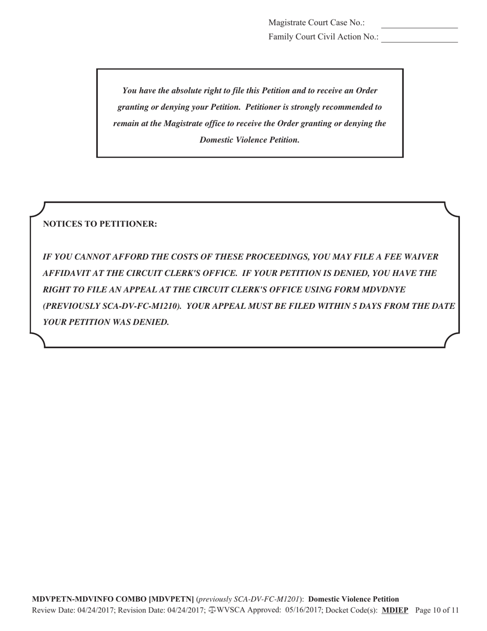 Form MDVPETN-INFO COMBO [MDVINFO] Civil Case Information Statement - Domestic Violence Cases - West Virginia, Page 10