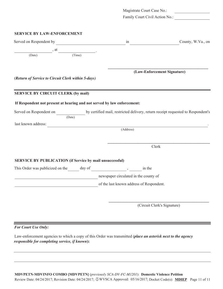 Form MDVPETN-INFO COMBO [MDVINFO] Civil Case Information Statement - Domestic Violence Cases - West Virginia, Page 11