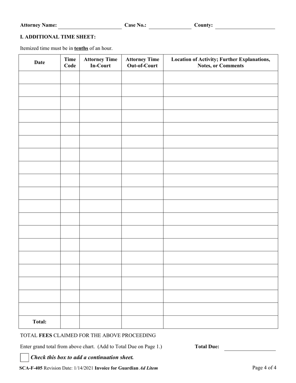 Form SCA-F-405 Court Invoice for Guardian Ad Litem - West Virginia, Page 4