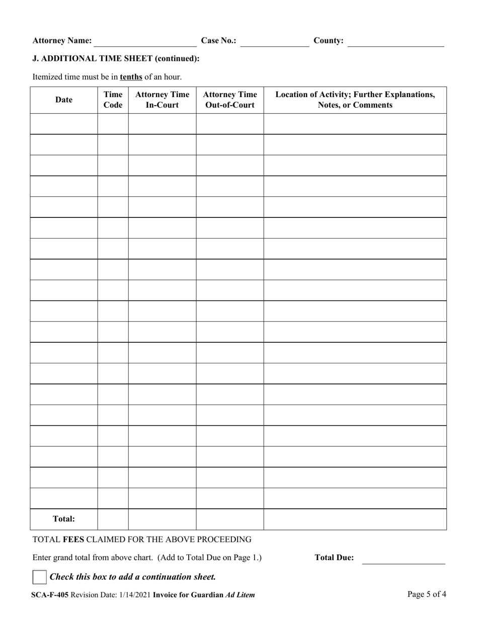 Form SCA-F-405 Court Invoice for Guardian Ad Litem - West Virginia, Page 5