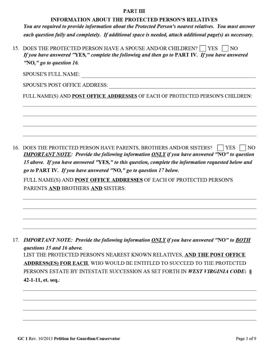 Form GC1 Petition for the Appointment of a Guardian / Conservator - West Virginia, Page 3