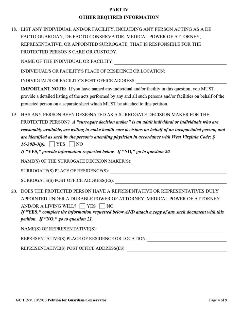Form GC1 Petition for the Appointment of a Guardian / Conservator - West Virginia, Page 4