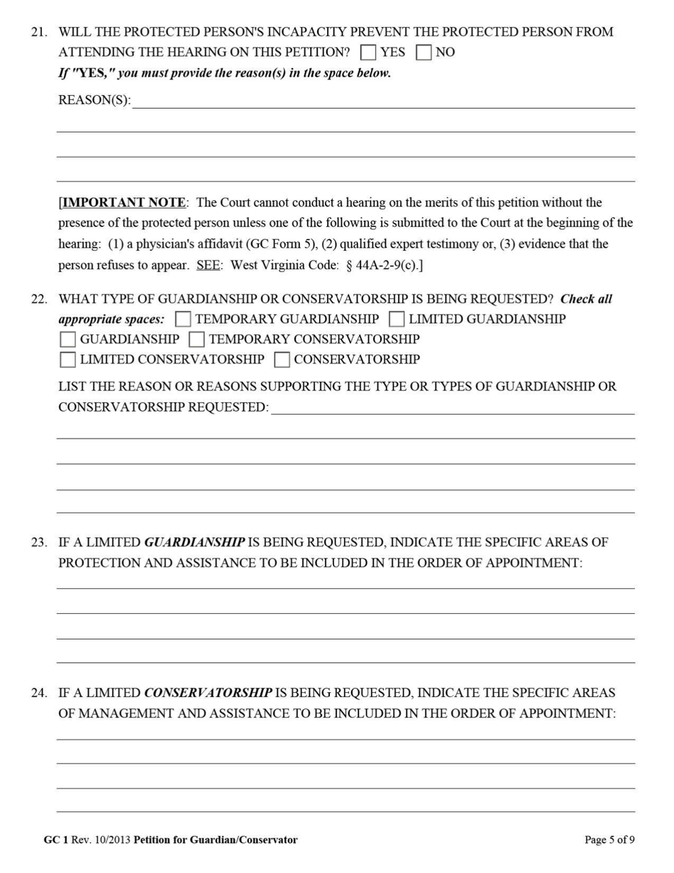 Form GC1 Petition for the Appointment of a Guardian / Conservator - West Virginia, Page 5
