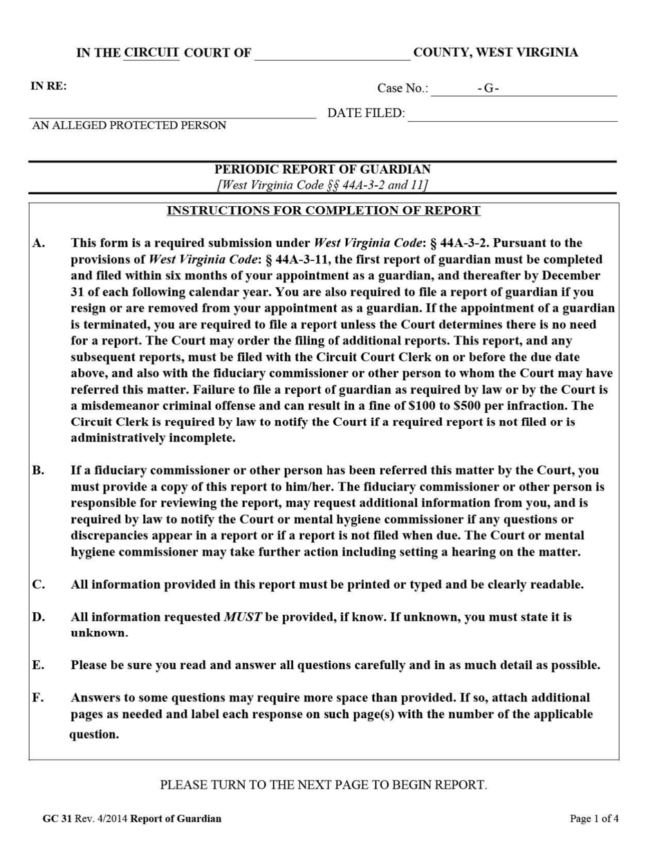 Form GC31 Periodic Report of Guardian - West Virginia, Page 1