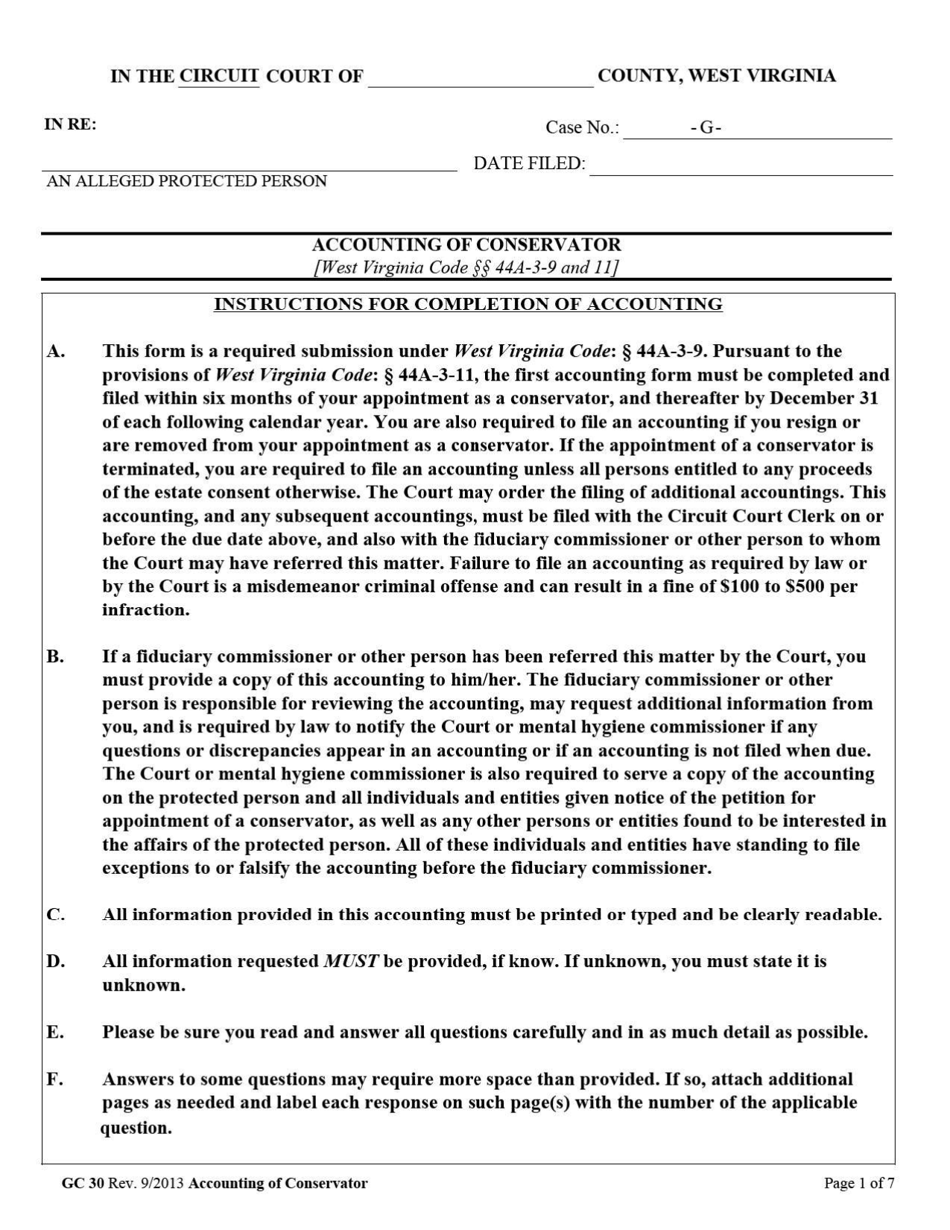 Form GC30 Accounting of Conservator - West Virginia, Page 1