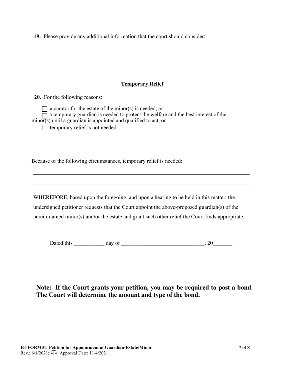 IG- Form 01 Petition for Appointment of Guardian for the Minor(S) and / or for the Estate of the Minor(S) - West Virginia, Page 7