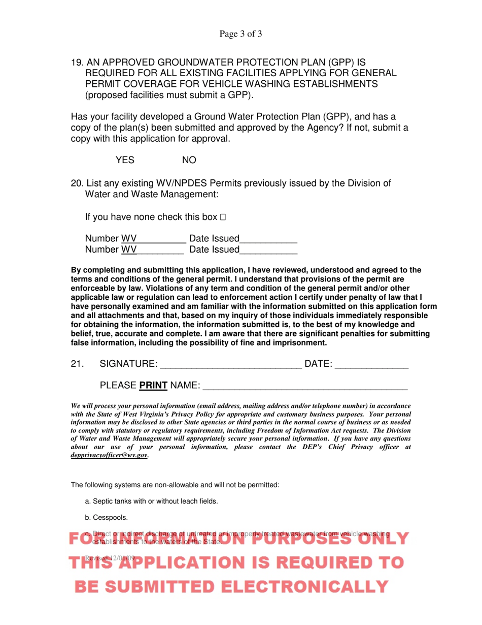 Car Wash Site Registration Application - West Virginia, Page 3