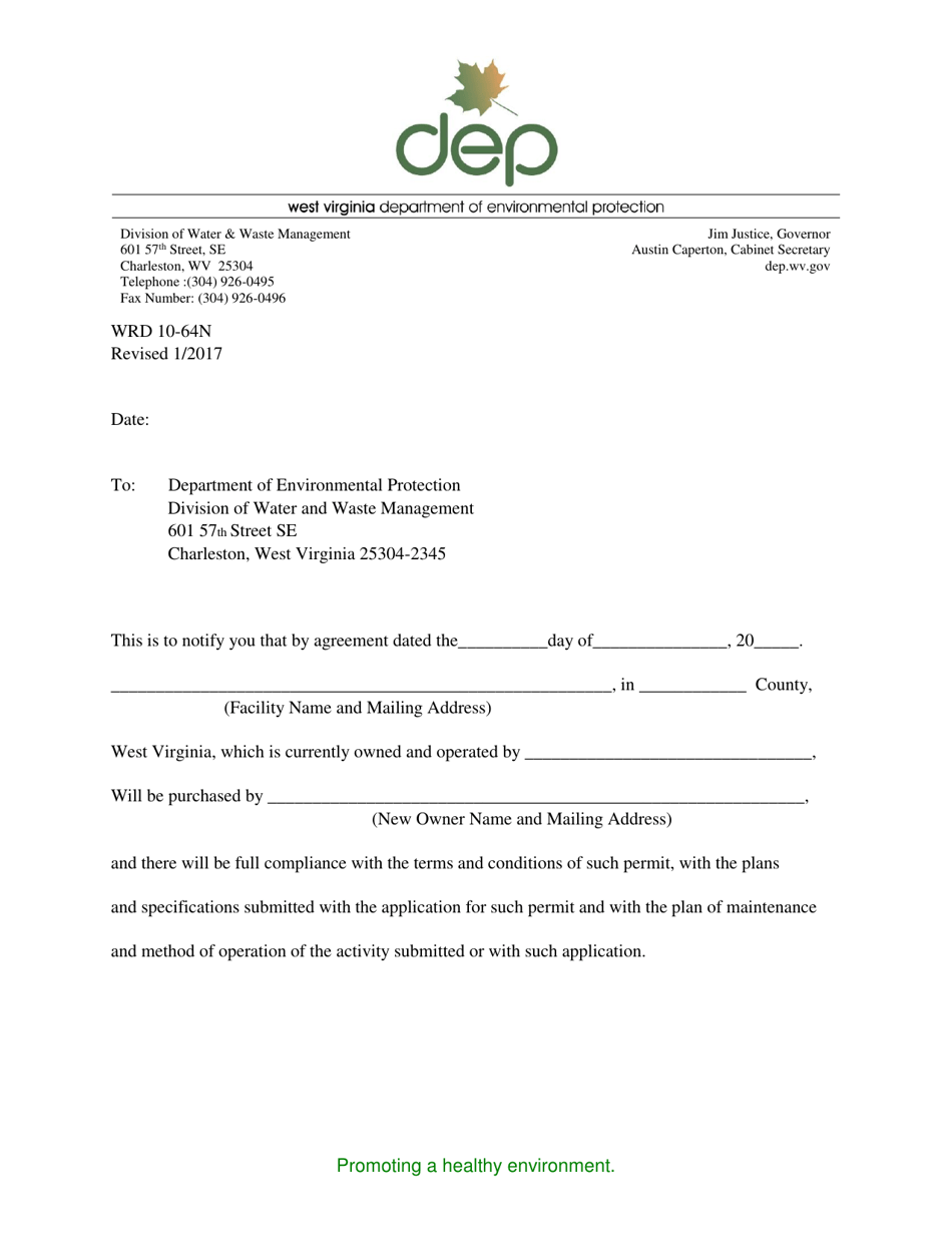 Form WRD10-64N Home Aeration Unit Transfer Homeowner Application - West Virginia, Page 1
