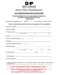 Site Registration Application Form - General Permit for Hydrostatic Testing Water (New Pipeline) in West Virginia - West Virginia