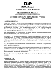 Instructions for Site Registration Application Form - General Permit for Hydrostatic Testing Water (New Pipeline) in West Virginia - West Virginia