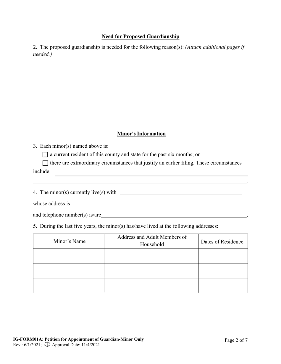 IG- Form 01A Petition for Appointment of Guardian for the Minor(S) - West Virginia, Page 2