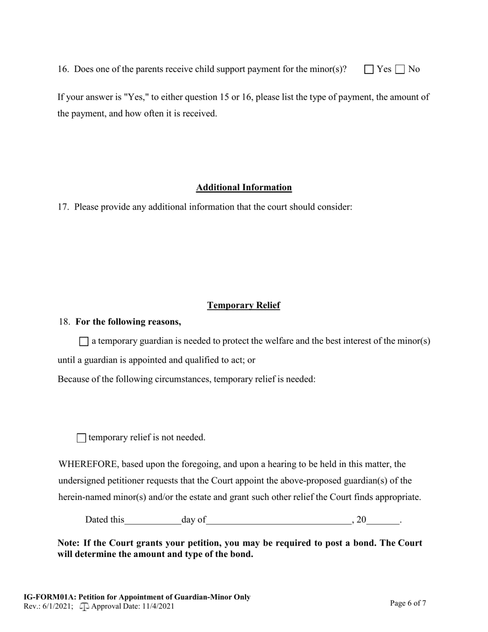 IG- Form 01A Petition for Appointment of Guardian for the Minor(S) - West Virginia, Page 6