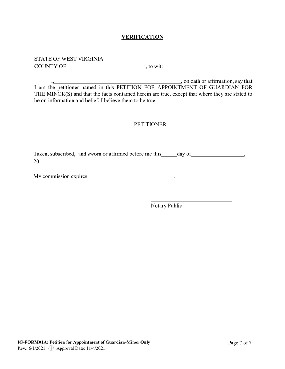 IG- Form 01A Petition for Appointment of Guardian for the Minor(S) - West Virginia, Page 7