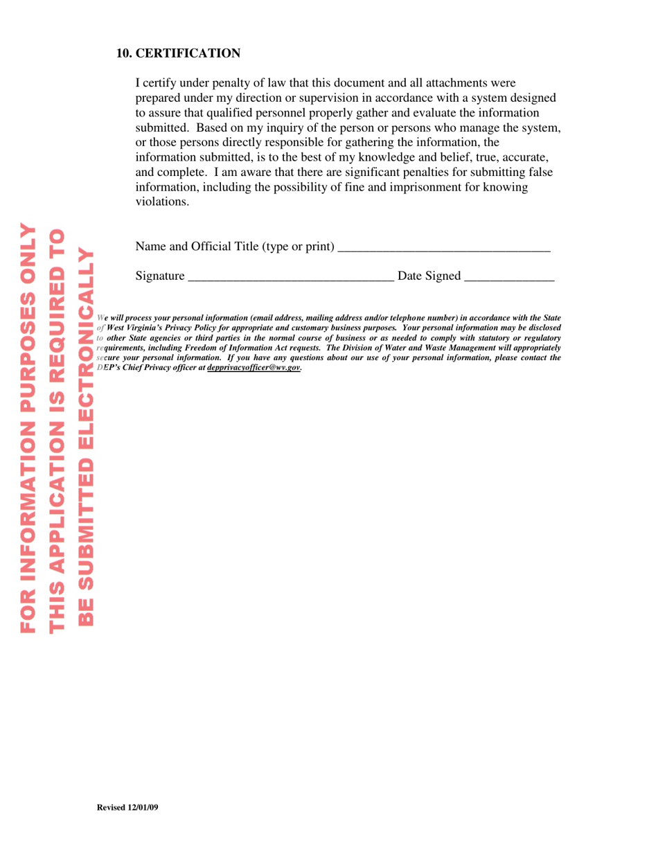 Form SG Faclity Registration Application Form for Wv / Npdes General Permit Disposal of Sewage - West Virginia, Page 3