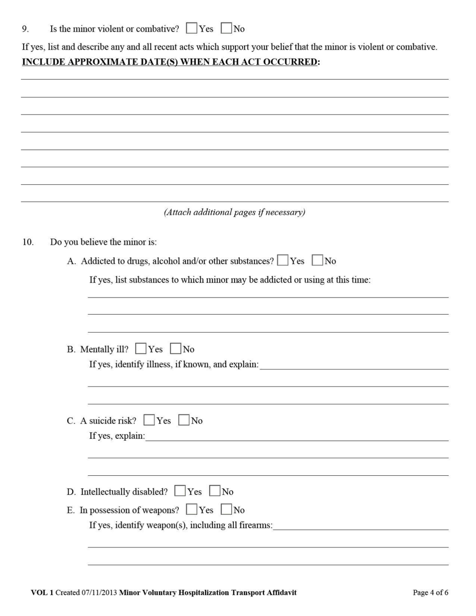 Form VOL1 Affidavit for Voluntary Hospitalization Transport by Sheriff of Minor to and From Mental Health Facility - West Virginia, Page 4