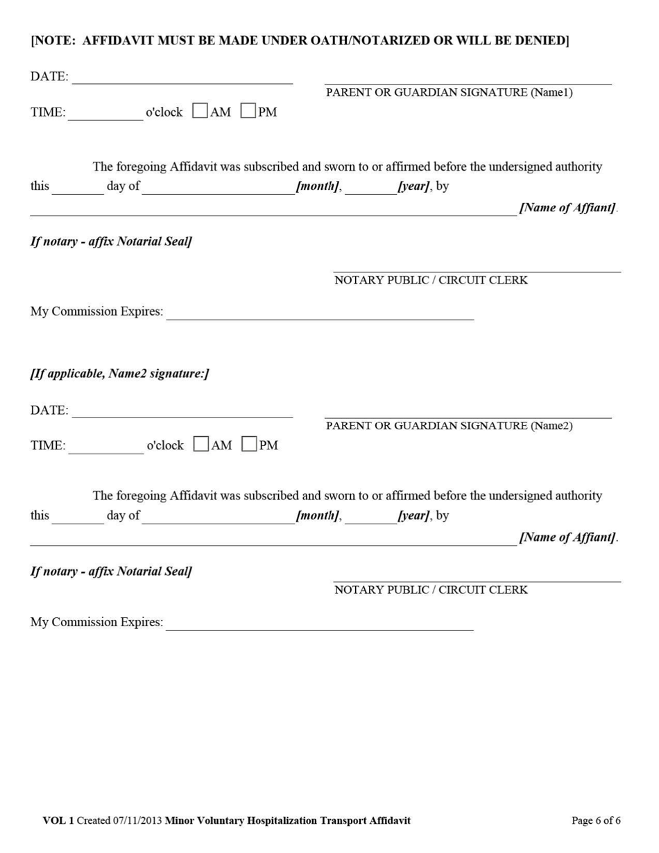Form VOL1 Affidavit for Voluntary Hospitalization Transport by Sheriff of Minor to and From Mental Health Facility - West Virginia, Page 6
