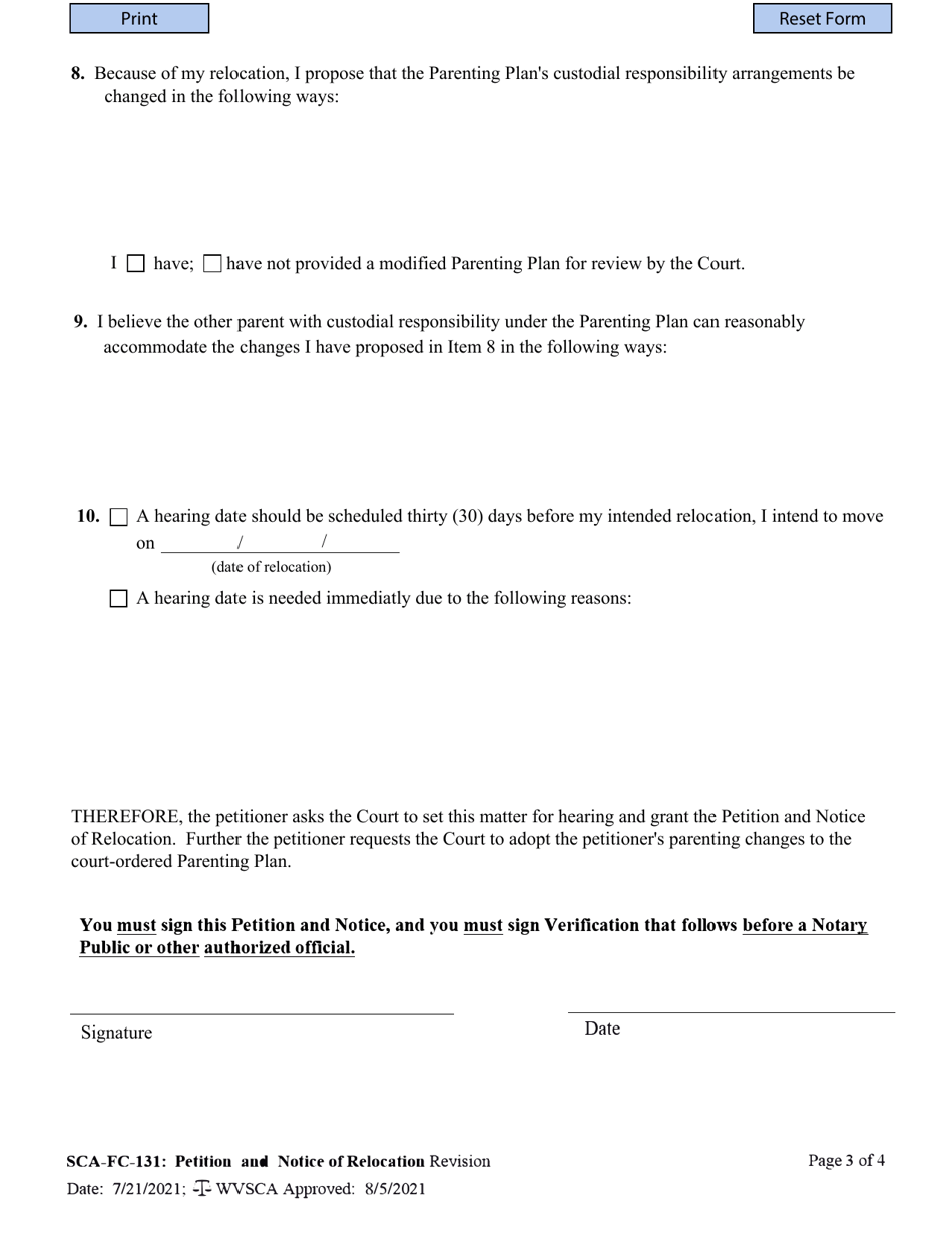 Form SCA-FC-131 Petition and Notice of Relocation - West Virginia, Page 3