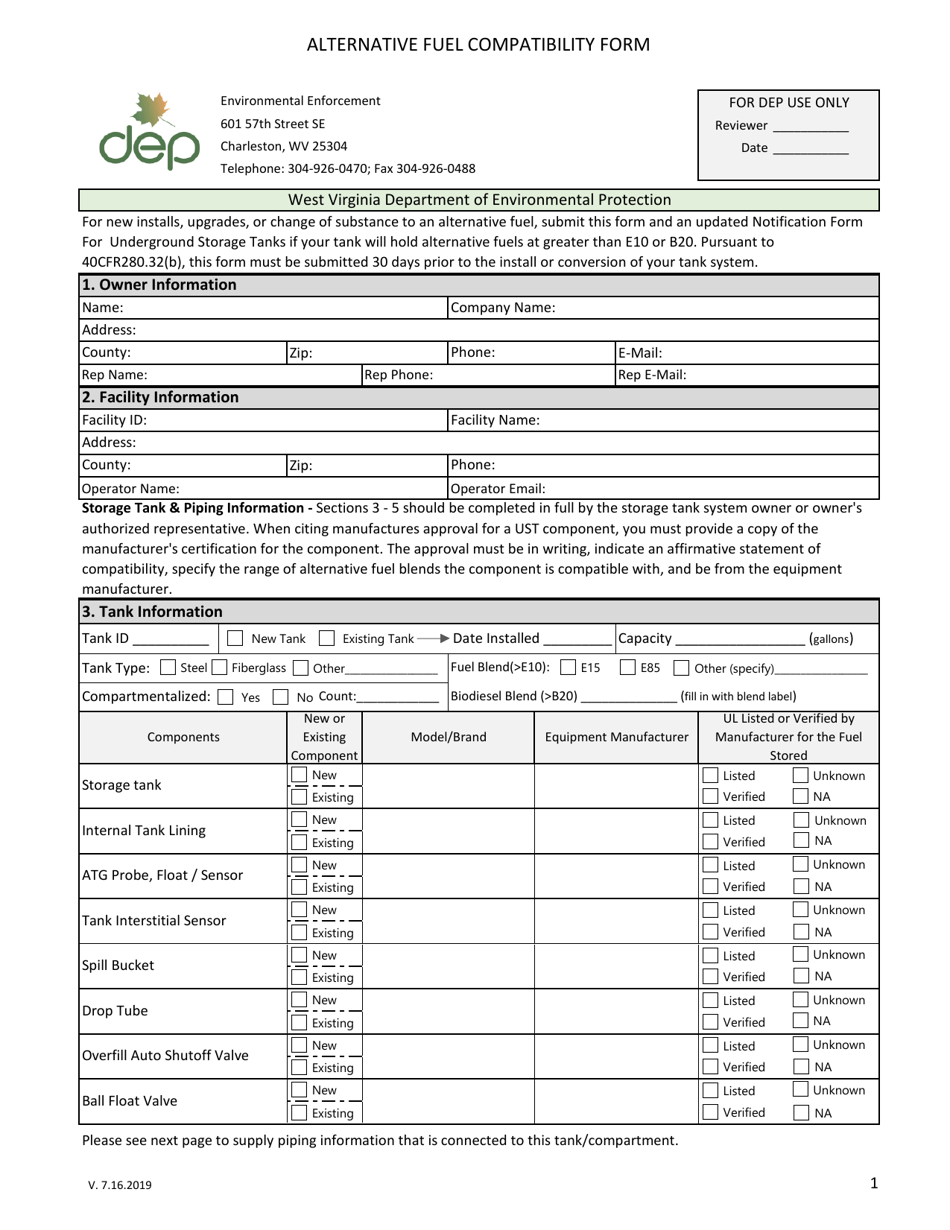 Alternative Fuel Compatibility Form - West Virginia, Page 5