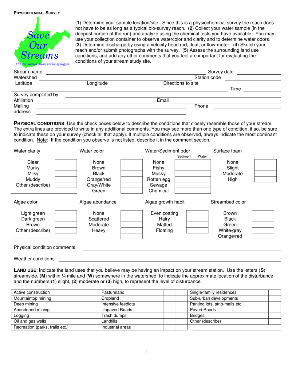 Physiochemical Survey - Wv Save Our Streams - West Virginia, Page 1