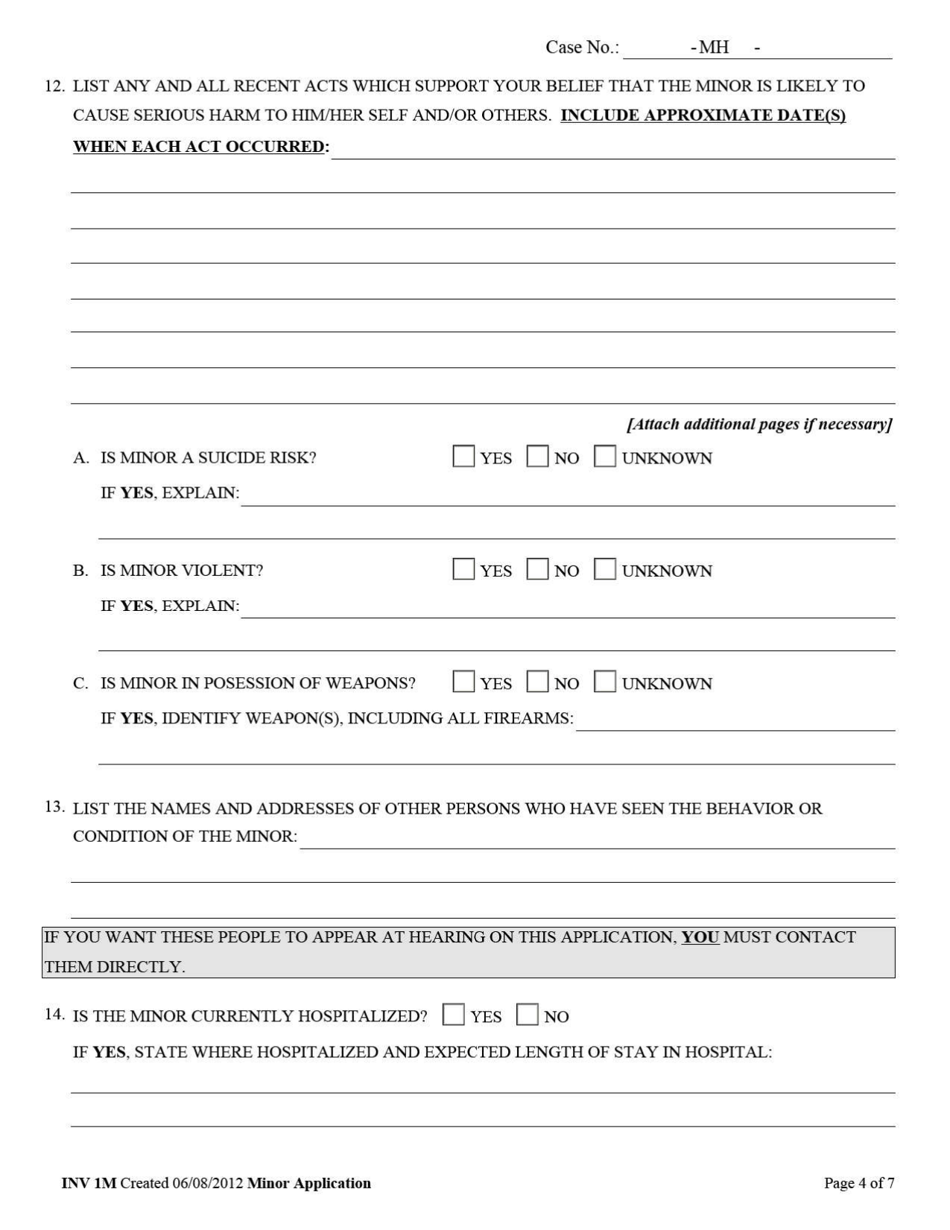 Form INV1M Application for Involuntary Custody for Mental Health Examination of Minor - West Virginia, Page 4