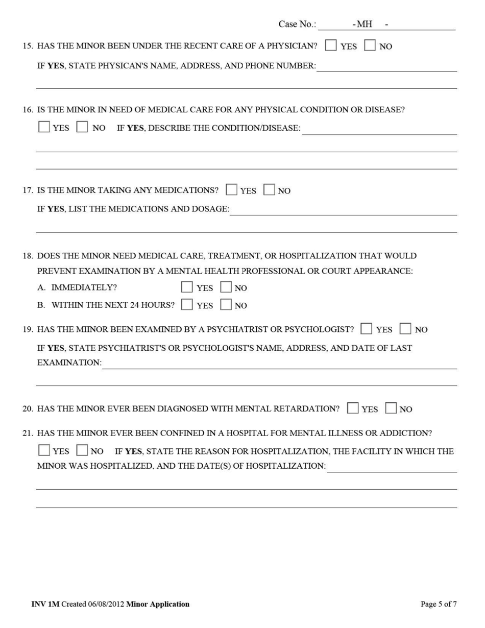Form INV1M Application for Involuntary Custody for Mental Health Examination of Minor - West Virginia, Page 5