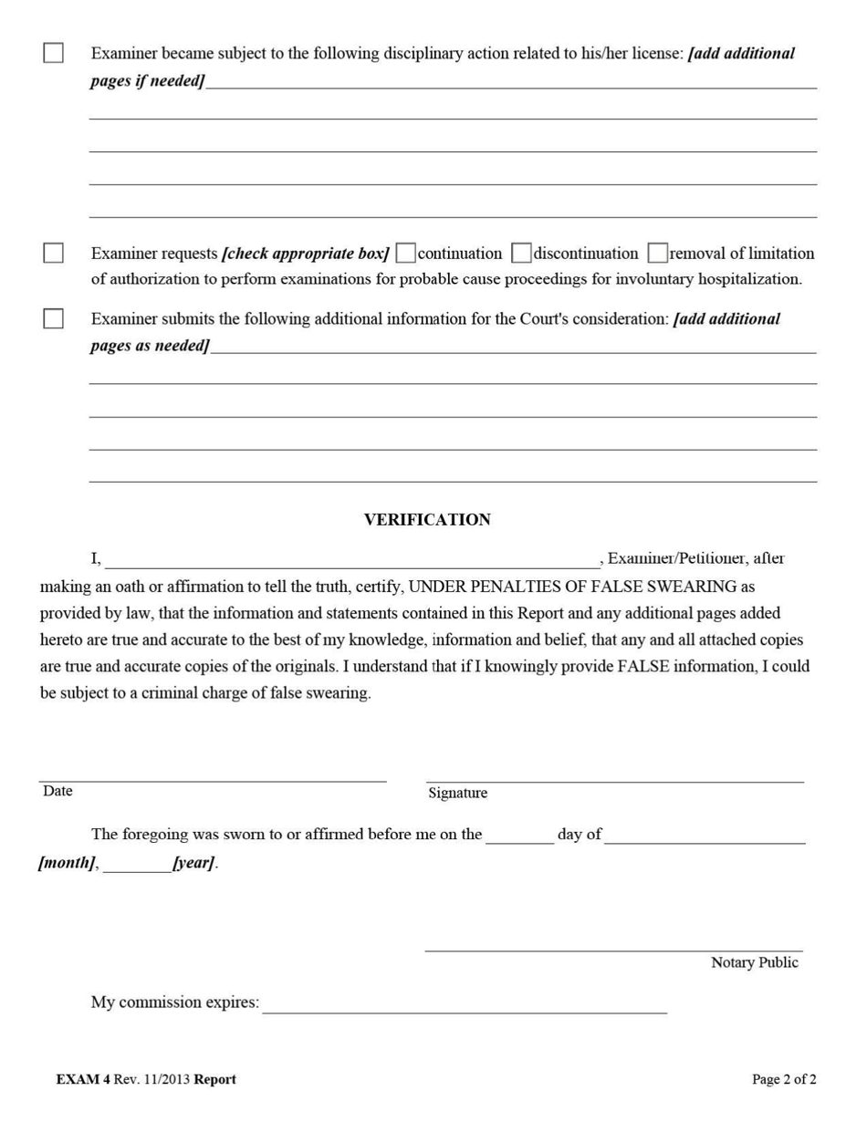 Form EXAM4 Report / Request of Court Authorized Examiner Regarding Licensing or Certification Change - West Virginia, Page 2